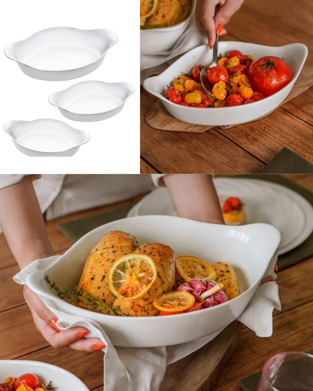 Marinex conjunto de assadeiras oval opaline 3 peças branco