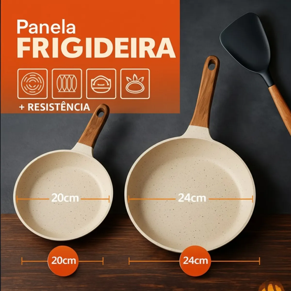 Kit Frigideiras Em Cerâmica Antiaderente 20 E 24cm Indução Cor Creme Fogão Gás 2 Unidades Com Espátula De Silicone - Caprishop House