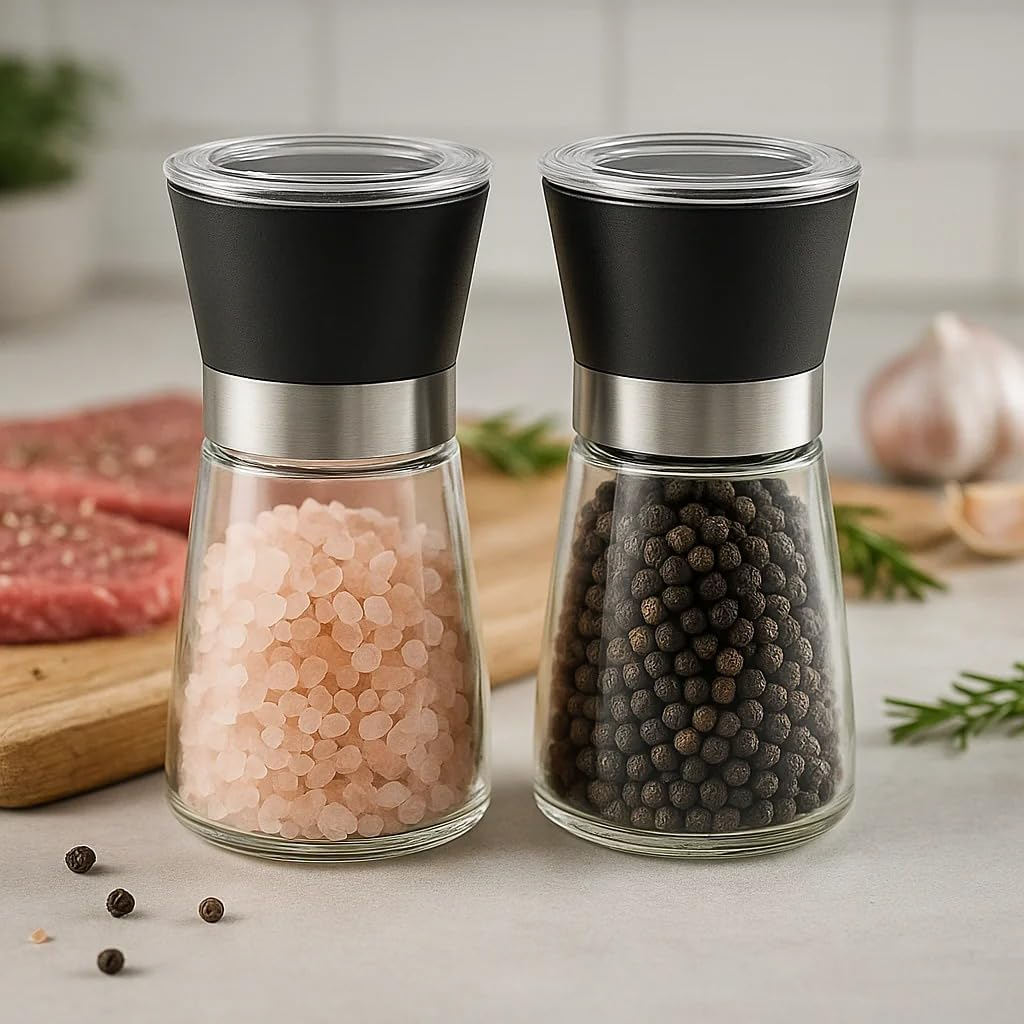 Kit 2 Moedores De Temperos Sal Grosso Pimenta Do Reino Vidro Com Tampa Preto