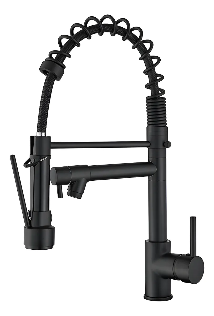 Torneira Gourmet de aço inoxidável bancada grande torneira de mola acabamento fosco cor preto