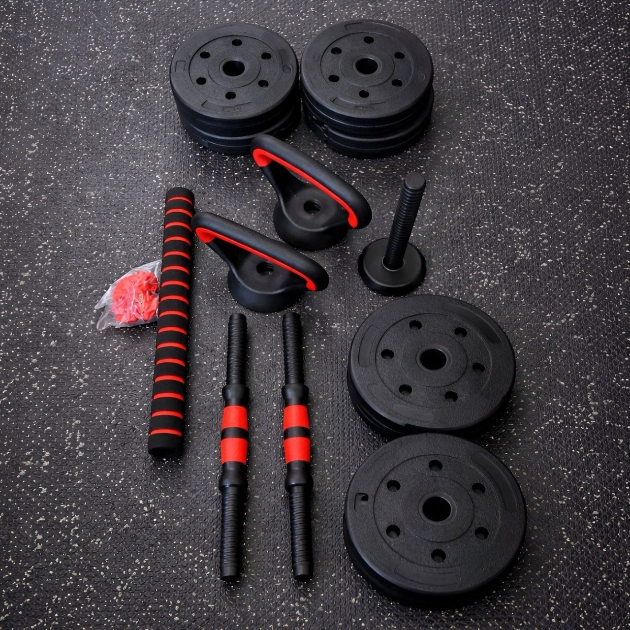 Kit Halteres Barra E Anilhas Musculação Kettlebell Ajustáveis Peso Academia 15kg