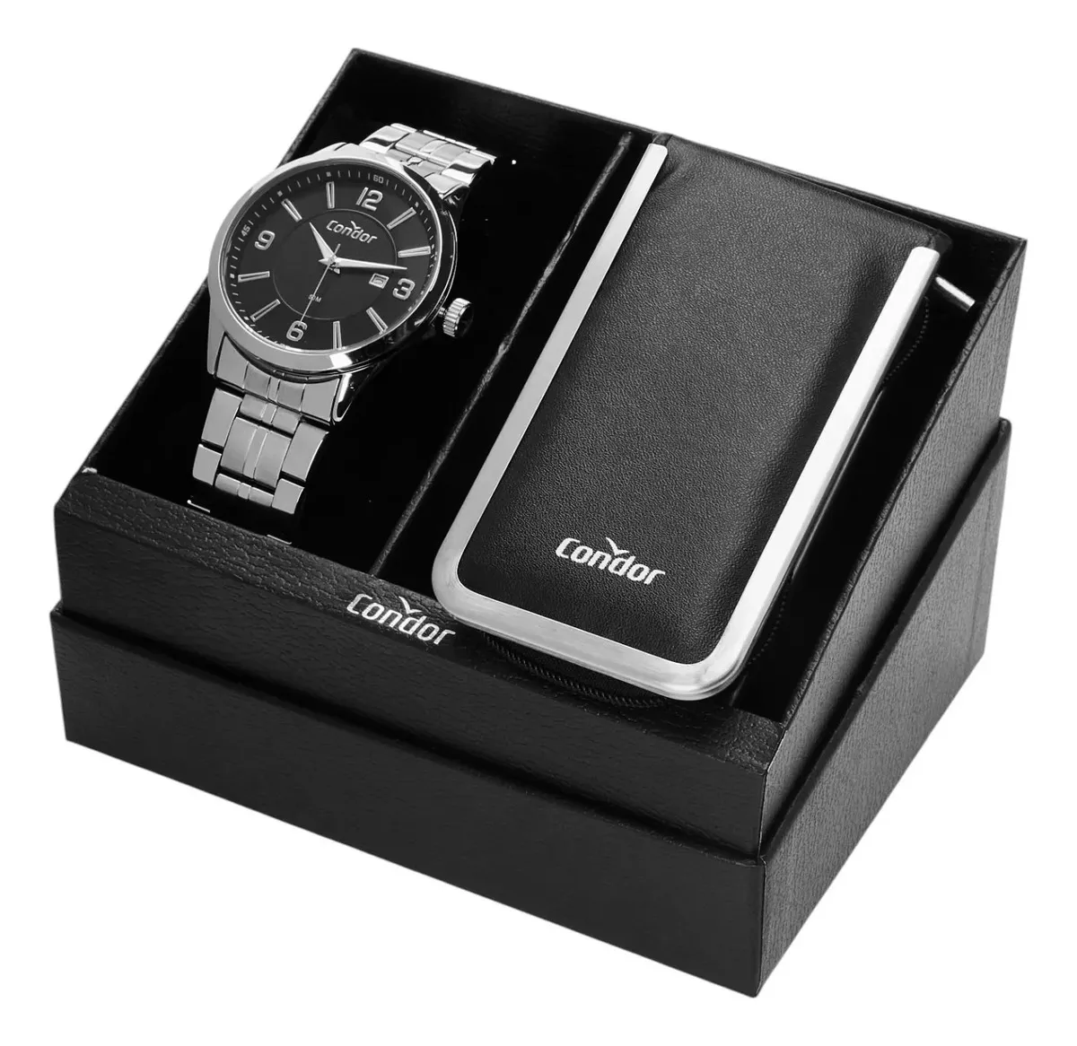 Kit Relógio Condor Masculino Dia A Dia Prata