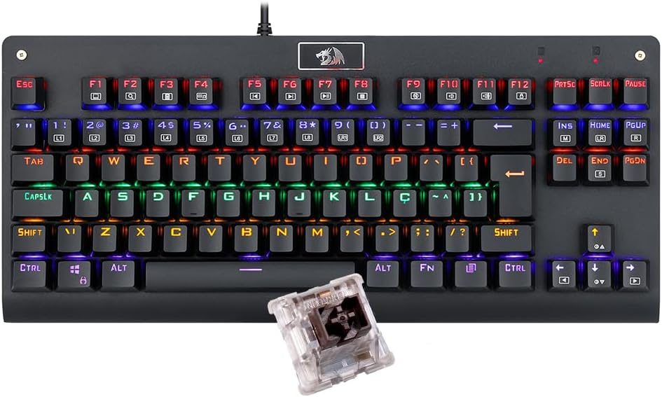 Teclado Mecânico Gamer Redragon Dark Avenger RGB (Switch Blue) - Preto
