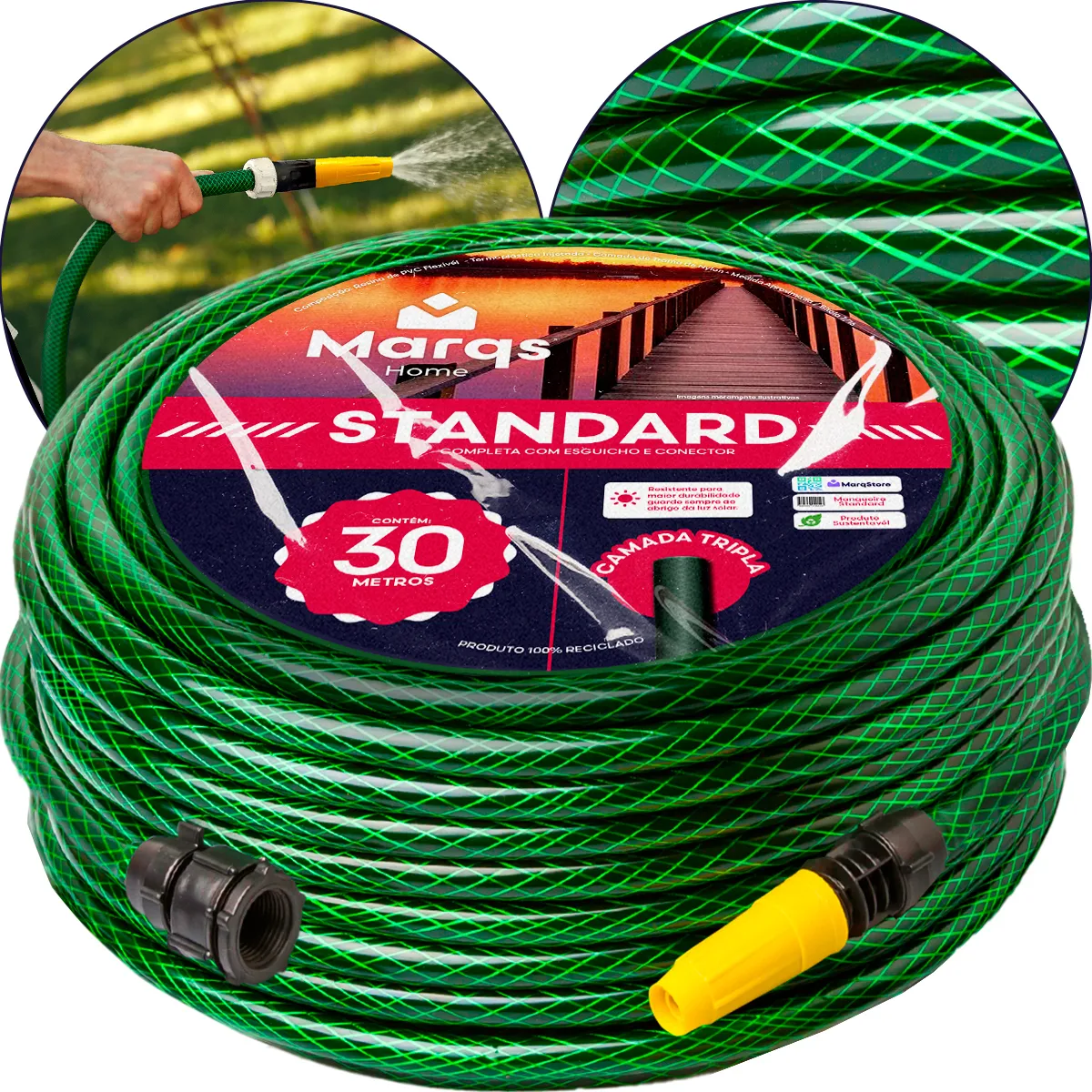 Mangueira De Jardim 30 Metros Com Esguicho Trançada Reforçada Flexível 7/16 Anti Dobra