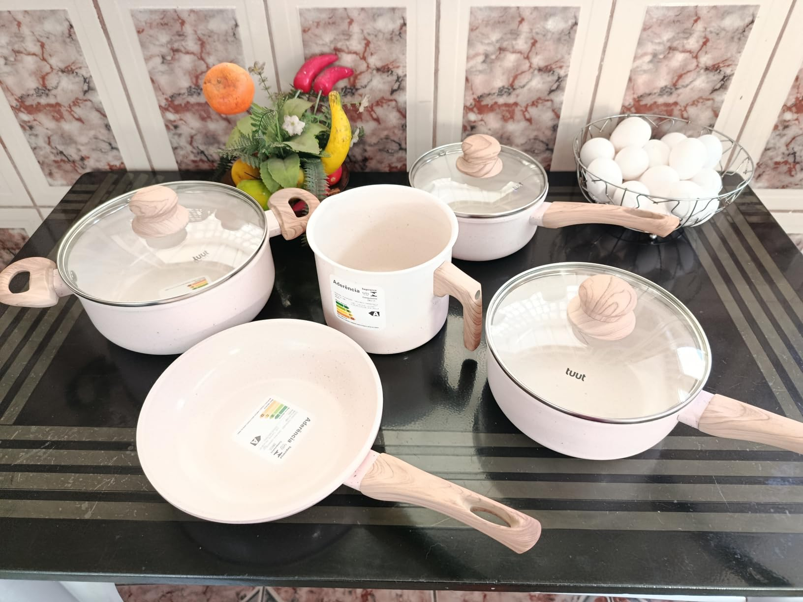 Jogo De Panelas Cerâmica Antiaderente Indução 5 Peças Ecoglid Sólar Branca