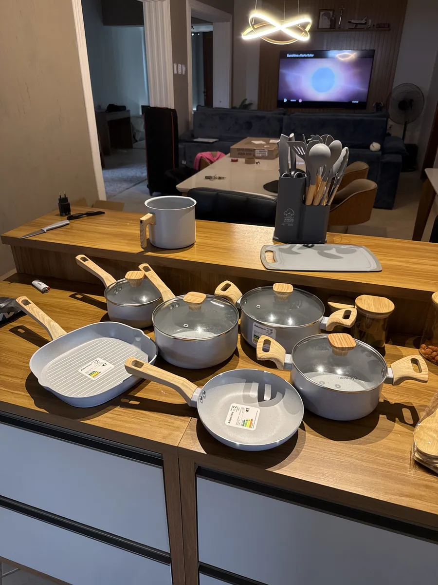 Jogo De Panelas Mimo Indução Cerâmico 12 Peças Gris Cinza Cor Grafite