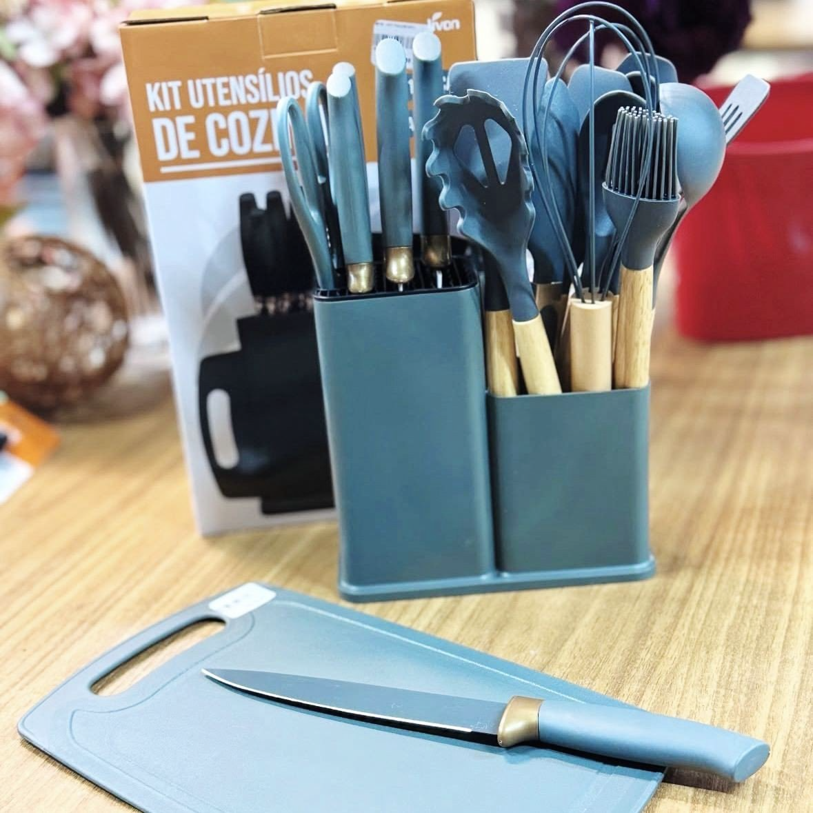 19 Peças Kit Utensilios Cozinha Tábua Em Silicone