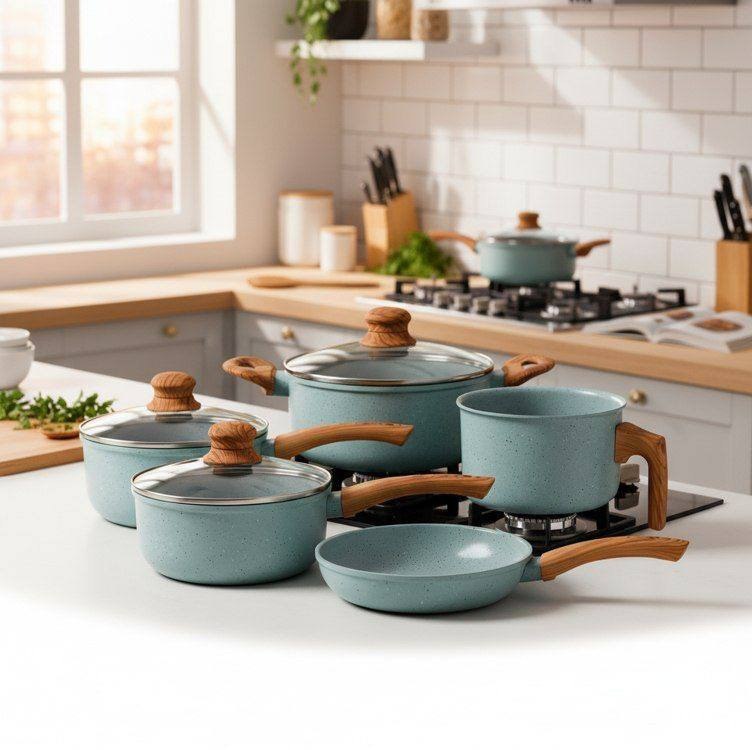 Jogo De Panelas Cerâmico Triplo Indução Tuut Ecoglid 5 Peças Cor Marble