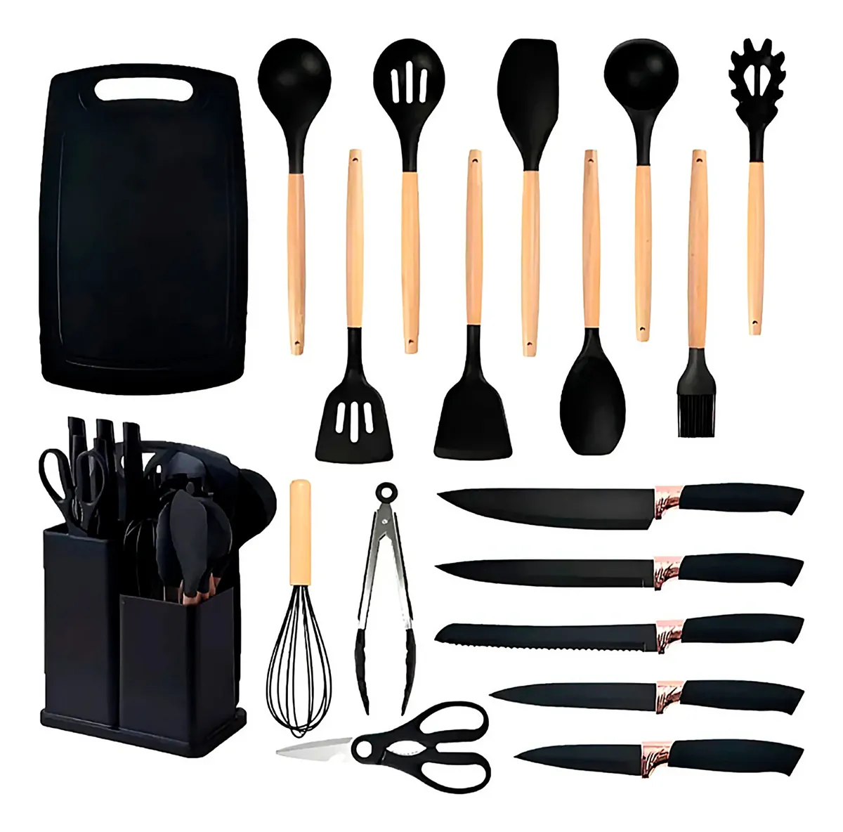 Conjunto 19 Peças Utensílios Cozinha Silicone Preto Helplo
