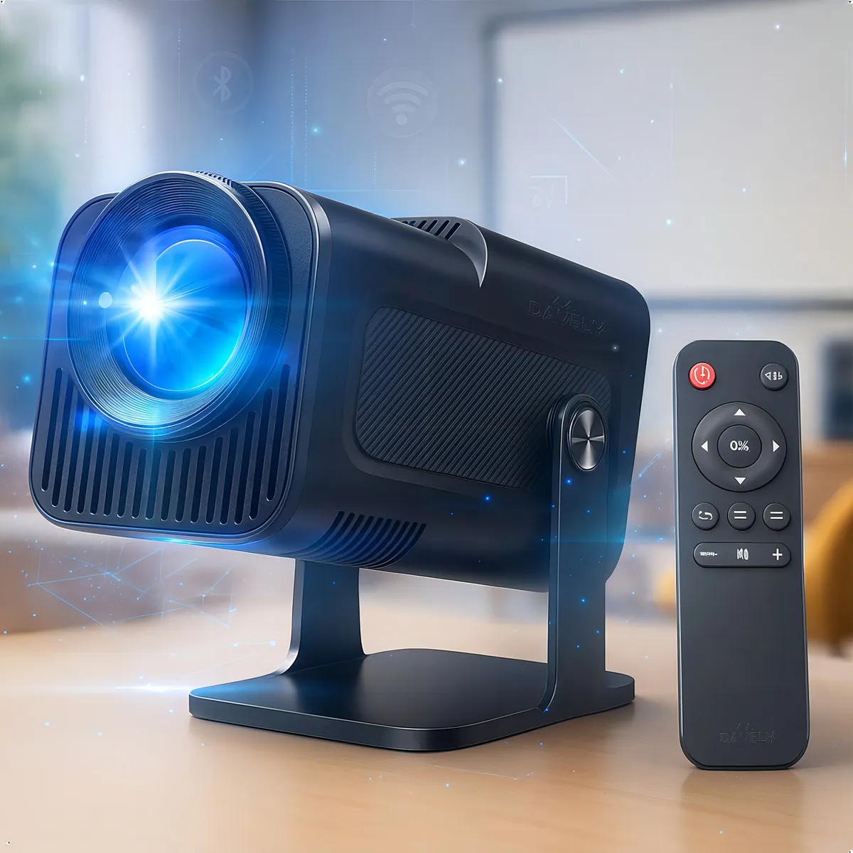 Projetor Hy320 Davely Smart TV Android WiFi6 390 ANSI Lumens Full HD 4K Mini Projetor Portátil Preto com Controle Remoto