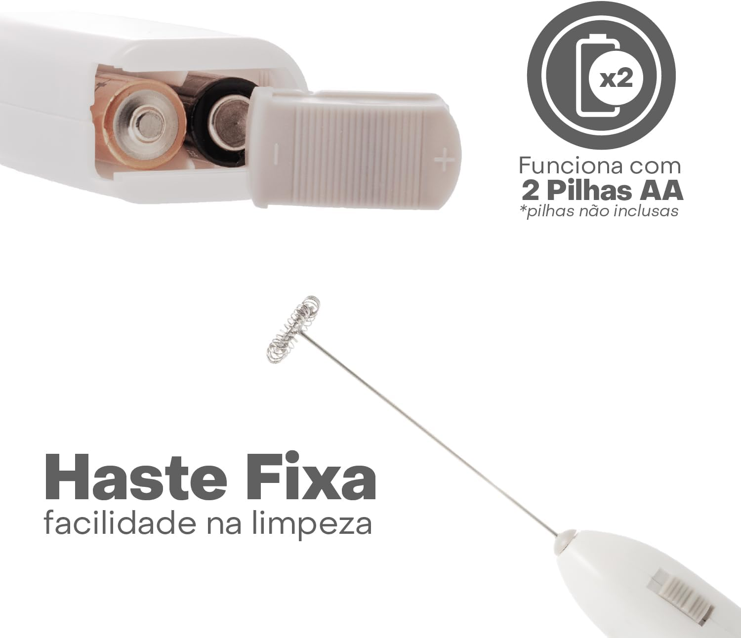 LYOR - Mini Mixer Misturador Elétrico para Bebidas - Inox e Plástico Branco - Eficiente e Compacto para Batidas e Misturas Rápidas