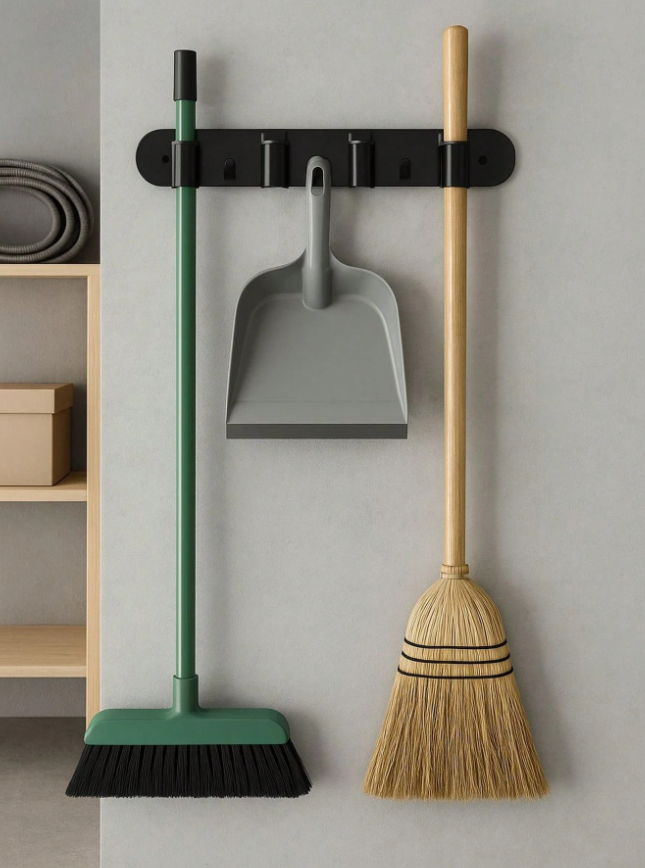 Suporte Organizador Multiuso 4 Lugares 2 Ganchos Porta Vassoura Rodo