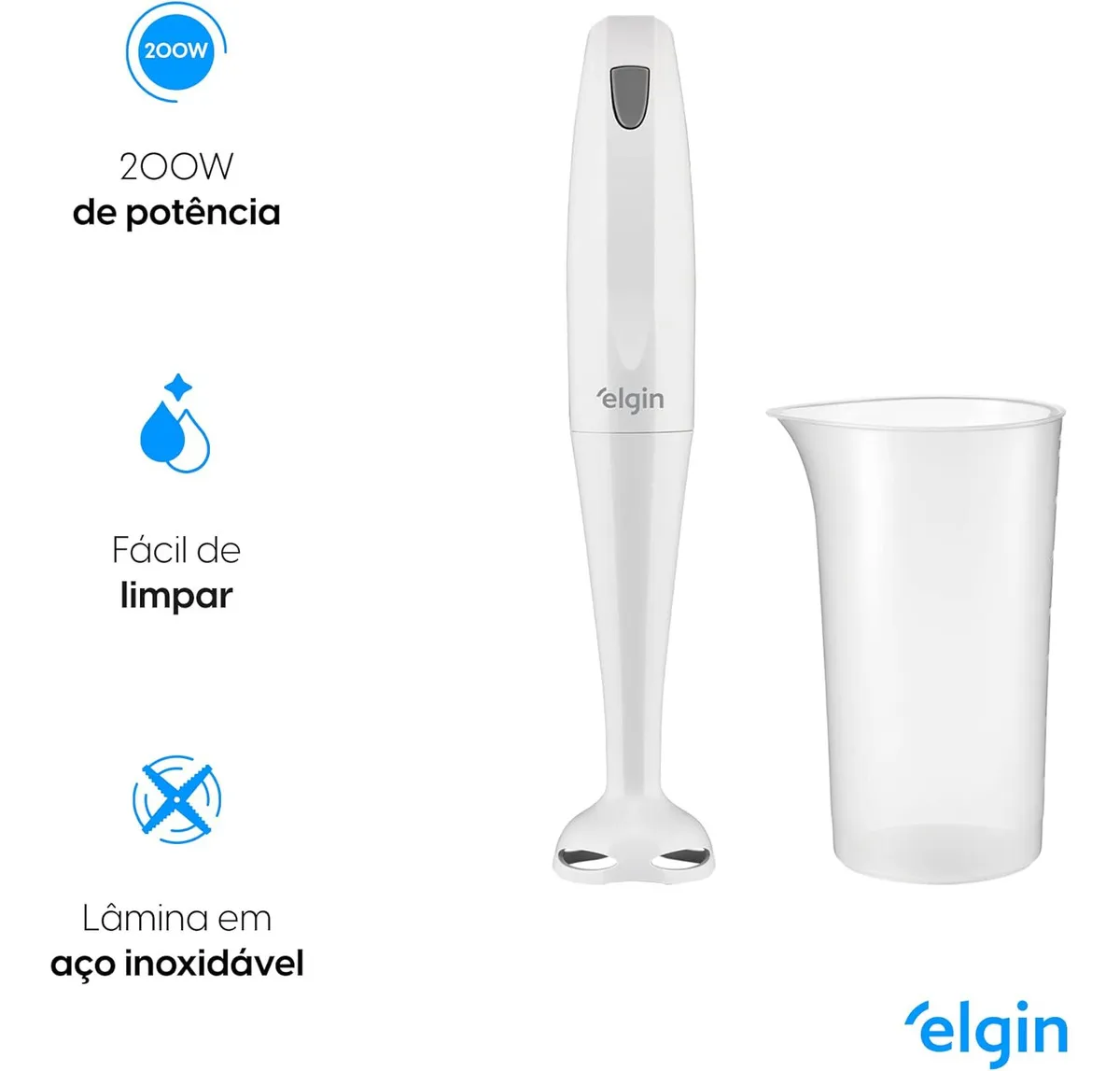 Mixer De Mão Portátil Branco 200w Com Copo 700ml MIX1002 Elgin