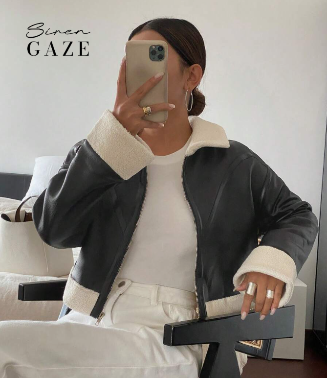 Siren Gaze 1 Peça Jaqueta Casual e da Moda com Acabamento Felpudo e Zíper para Mulheres, Outono