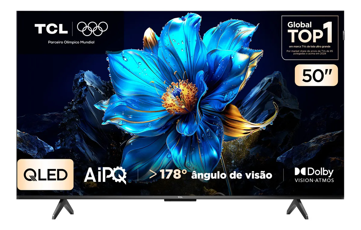 Smart TV TCL 50 Polegadas QLED 4K P7K WiFi Bluetooth Google TV HDR10+ Dolby Atmos Dolby Vision 50P7K