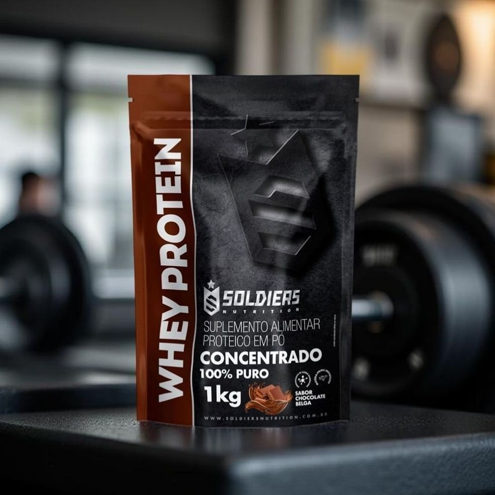 Whey Protein Concentrado 1kg Sabor Chocolate Belga Soldiers Nutrition Rico em Proteína Treino