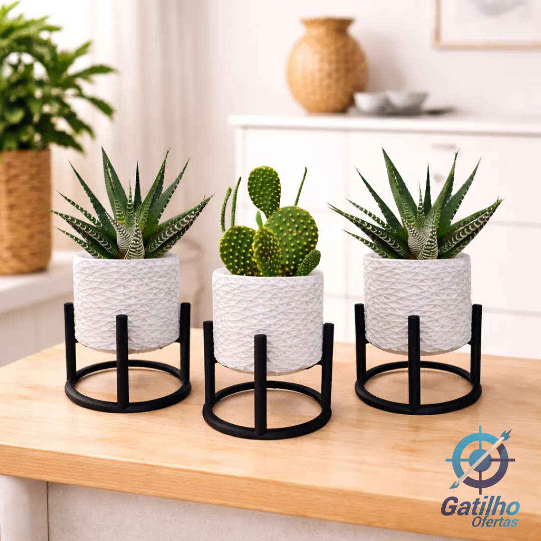 3 Vasos Cachepot Suspenso Decorativo Moderno para Suculentas Cactos Ervas Flroes - Sem Planta cor Branco Marca Marx Greg 3D