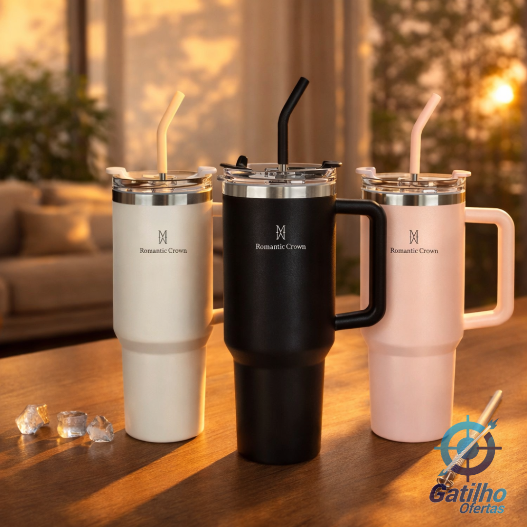 Copo Térmico Gigante 1,2l Inox Com Tampa E Inox Canudo