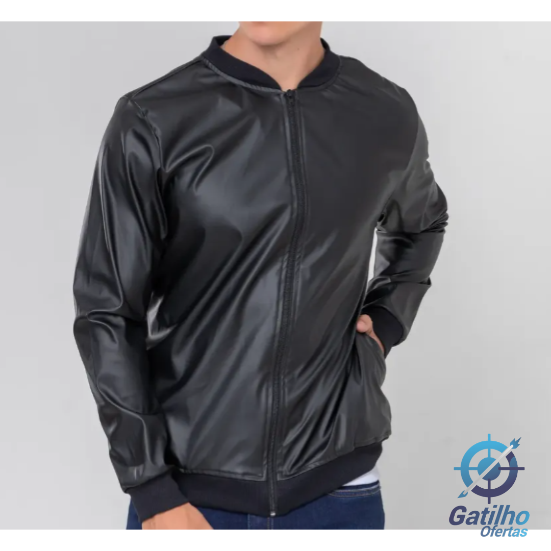 Jaqueta Bomber Courino Masculina Com Zíper E Bolso