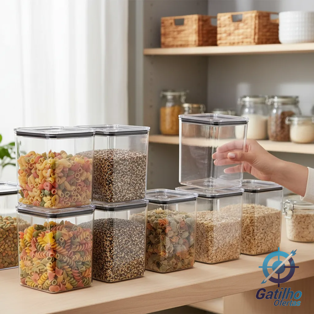 Kit 4 Potes Hermético 1,1 Litro Armazenar Alimento Organizar