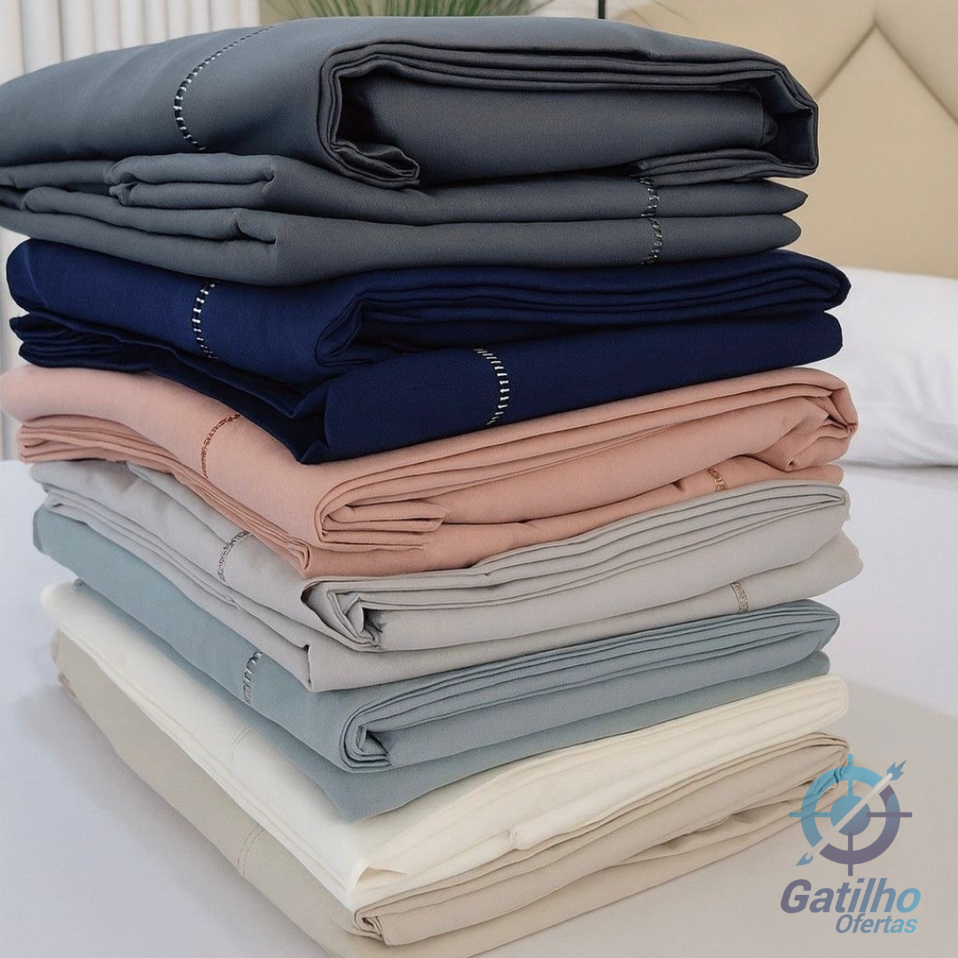 Kit Jogo Lençol Queen 400 Fios 3 Peças Toque Aveludado Macio