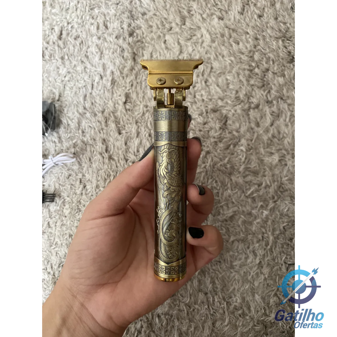 Máquina De Cortar Cabelo E Aparador De Barba Dr. Hank Dragão Dourado Lâmina T Profissional Sem Fio Recarregável Usb, 4 Pentes 1 Ao 4 Mm Motor Potente