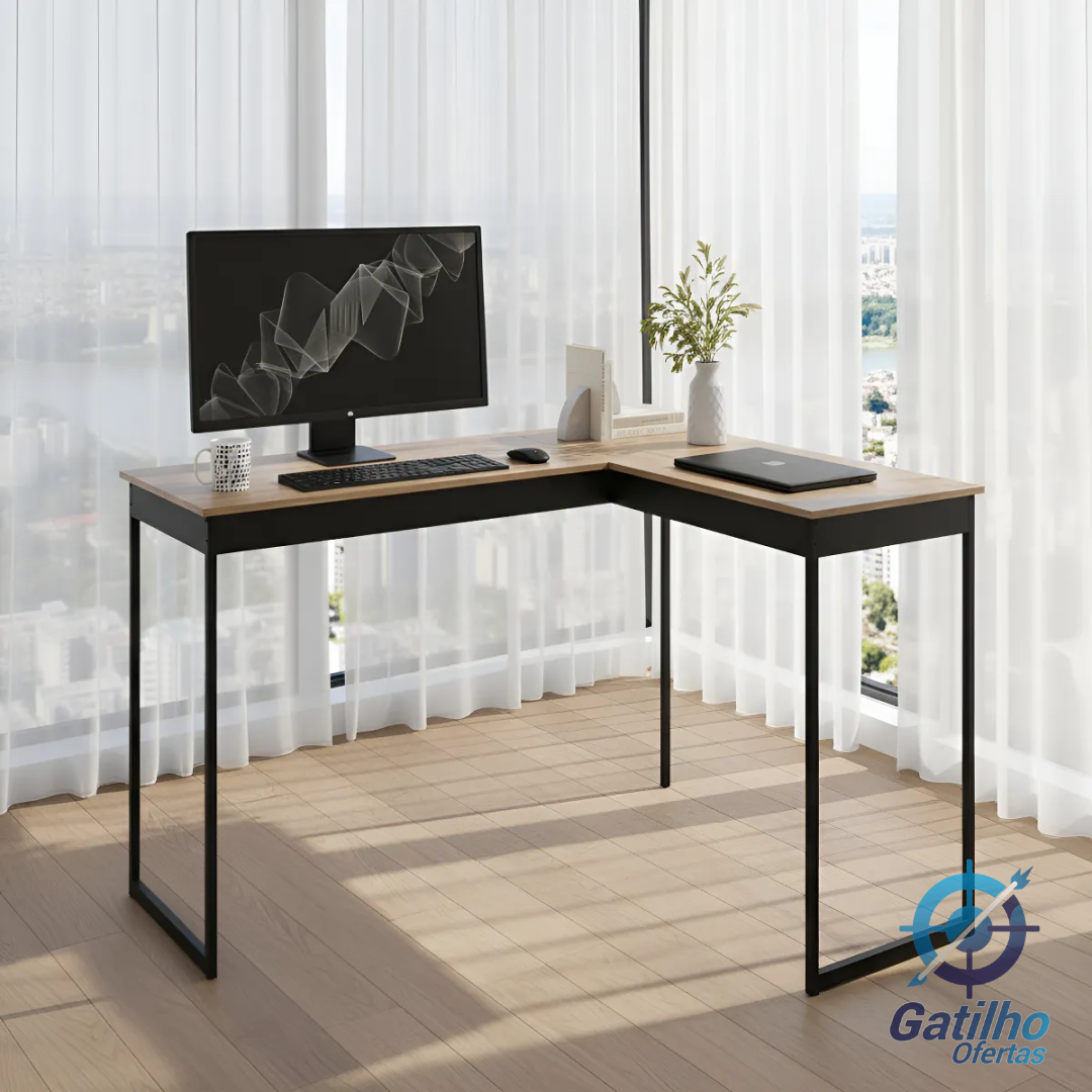 Mesa Em L De Canto Lamina Com Preto Escrivaninha Industrial