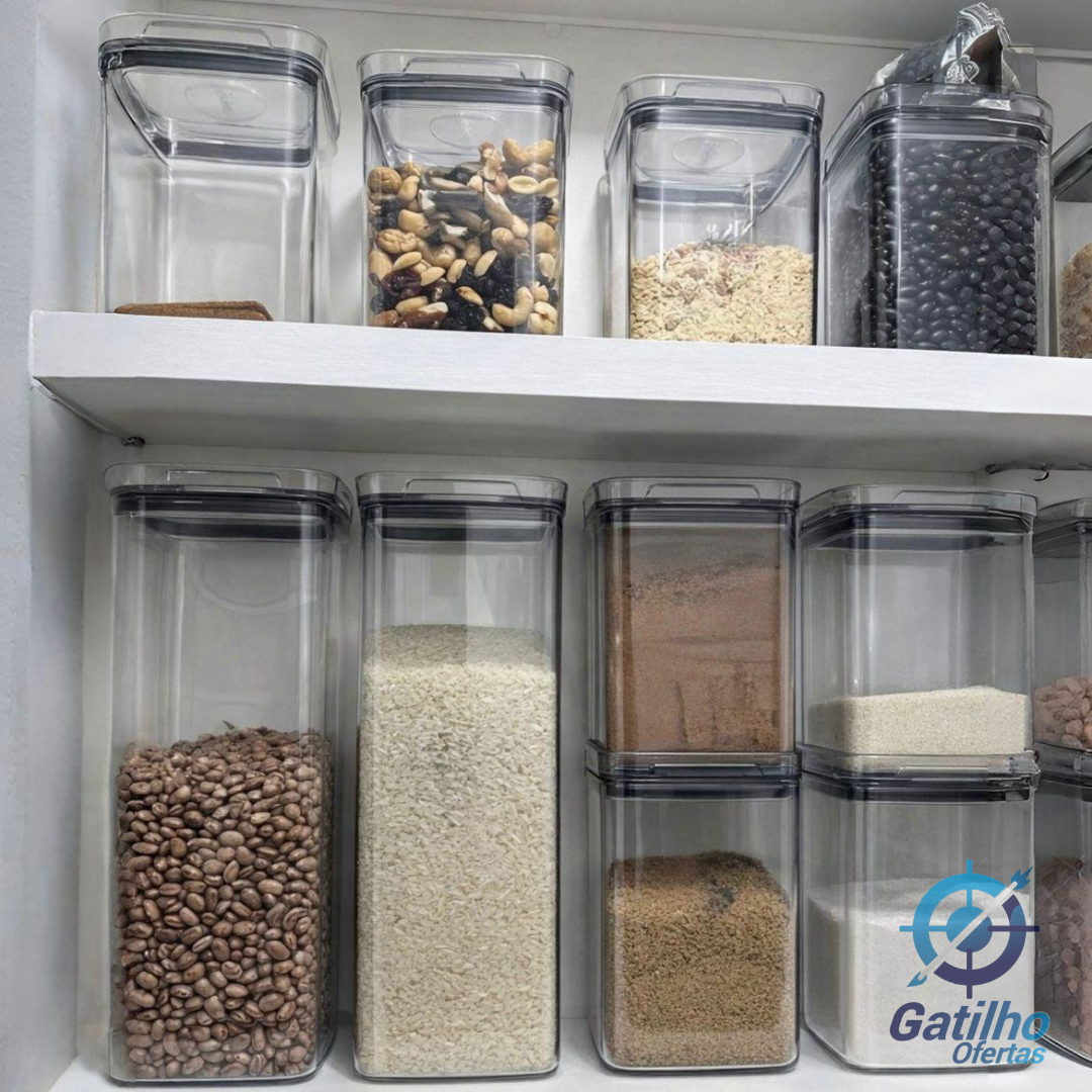 Kit 12 Potes Herméticos Porta Mantimentos Quadrado Cozinha Cor Transparente