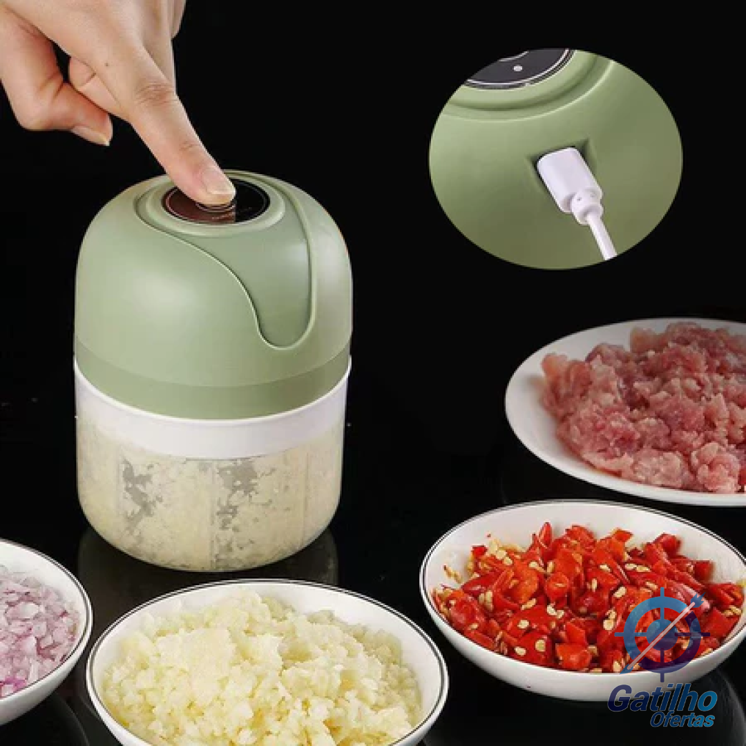Mini Processador Elétrico de Alimentos 250ml Portátil Carne Vegetais Recarregável USB Bivolt