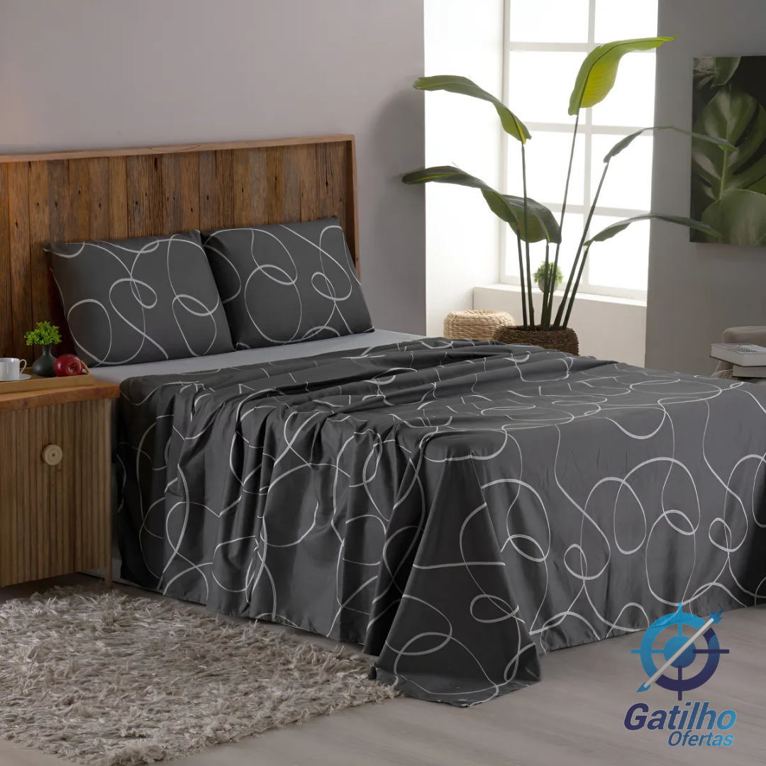 Jogo De Lençol Casal 4 Peças Micro Percal 400 Fios Estampado Cor Portioli