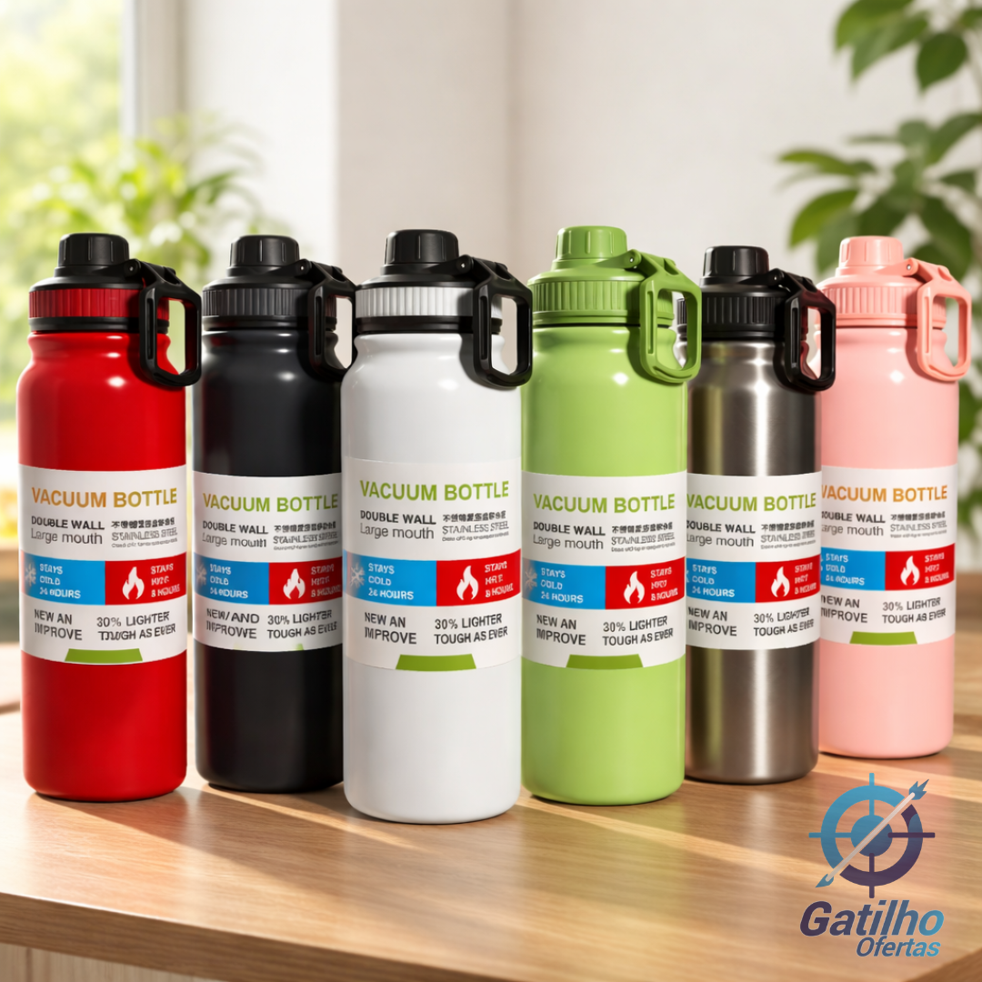 Garrafa Térmica Água Squeeze Alça Inox Academia Quente Frio