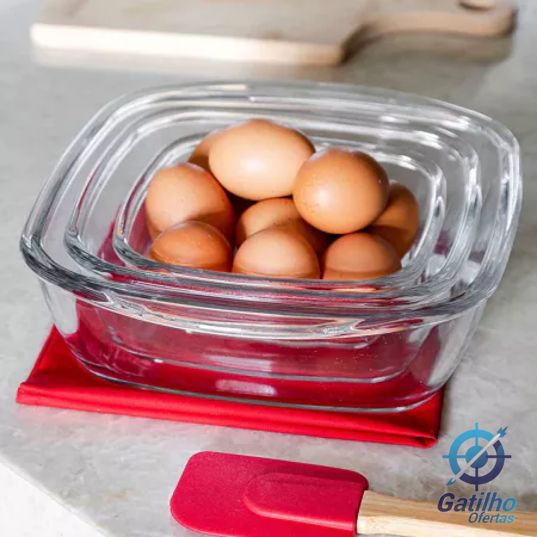 Conjunto de Assadeiras Quadradas Nadir Sempre em Vidro 3 Peças