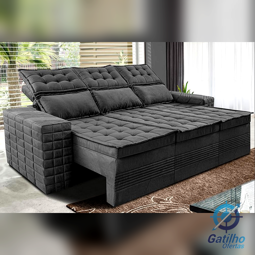 Sofá 3 Lugares Retrátil e Reclinável Cama inBox Senses 2,00m Velusoft Cinza