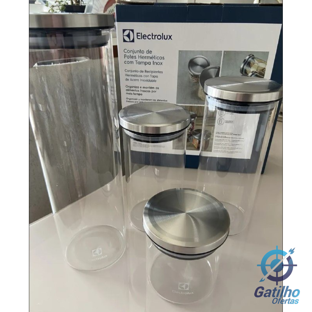 Electrolux Kit Potes Herméticos de Vidro com Tampa Inox 4 Unidades