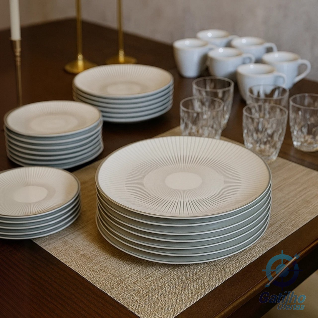 Aparelho De Jantar Tramontina Griz Porcelana Decorada 20 Peças