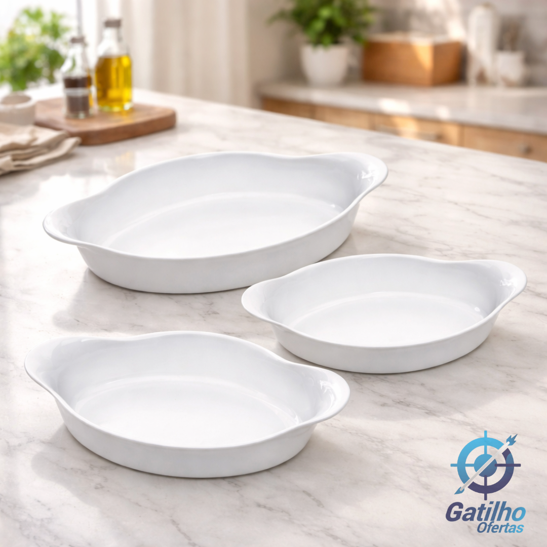 Marinex Conjunto de Assadeiras Oval Opaline 3 Peças Branco