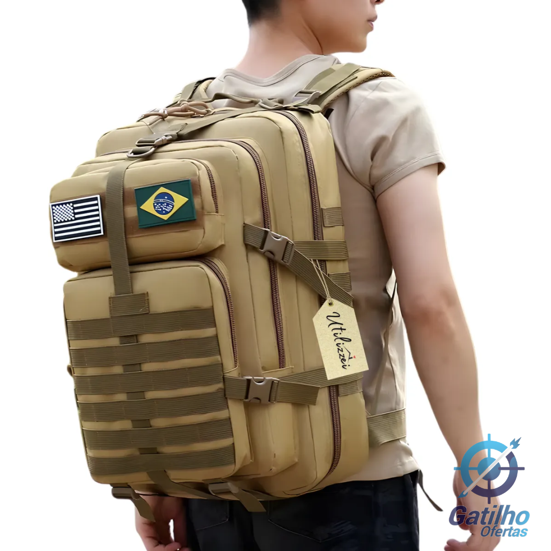 Mochila Tática Militar Impermeável Reforçada Bolsa Grande Viagem Assault Resistente Bandeira Utilizzei