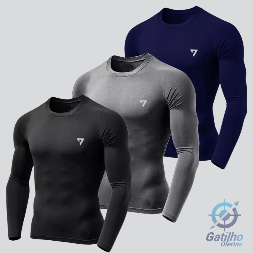 Kit 3 Camisetas Térmicas Masculina Segunda Pele Camisa Uv50-