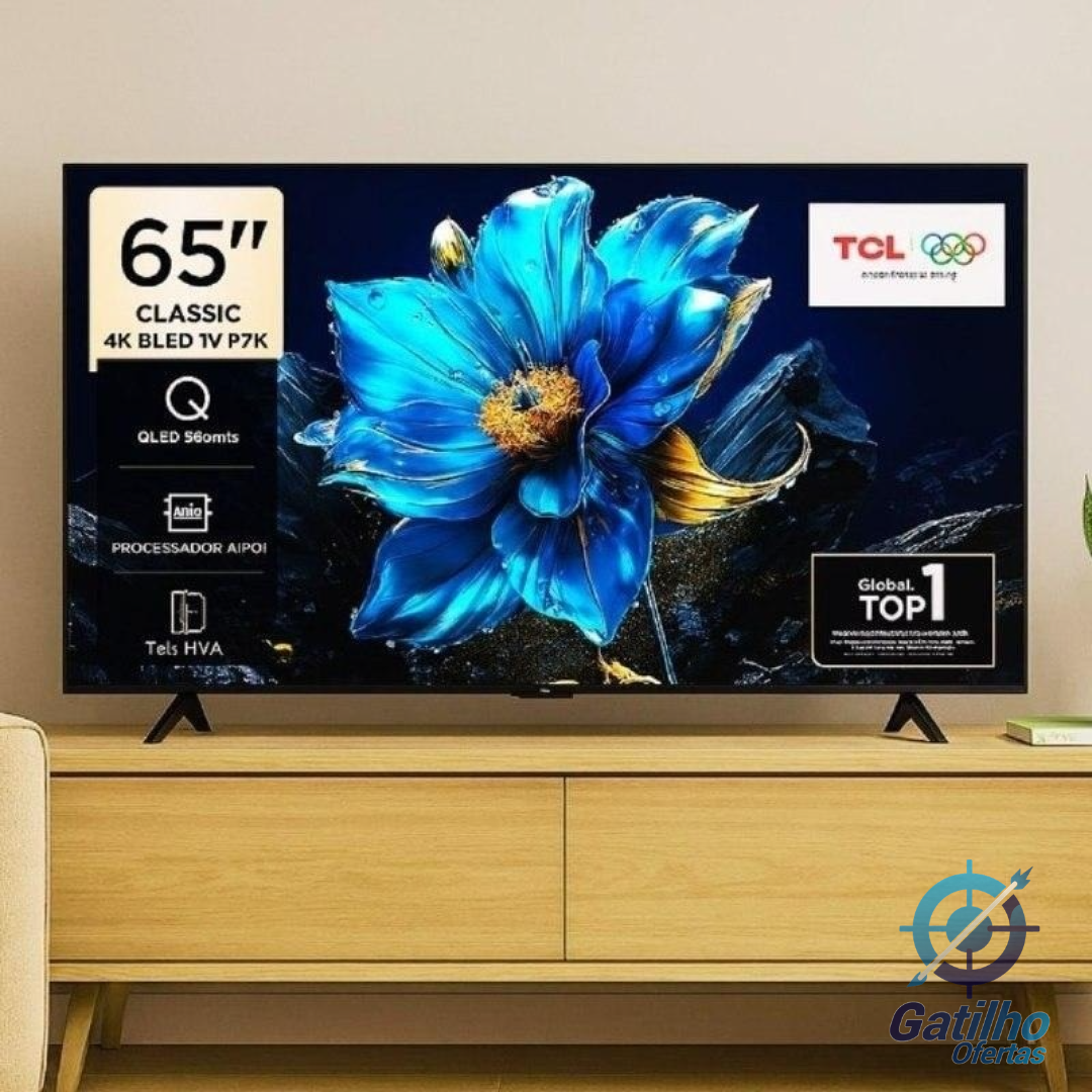 Smart TV TCL 65 Polegadas QLED 4K P7K WiFi Bluetooth Google TV HDR10+ Dolby Atmos Dolby Vision 65P7K