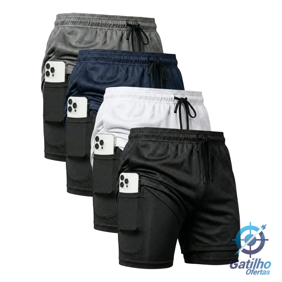 Kit 4 Shorts 2 Em 1 Duplo Dryfit Masculino Compressão Térmic