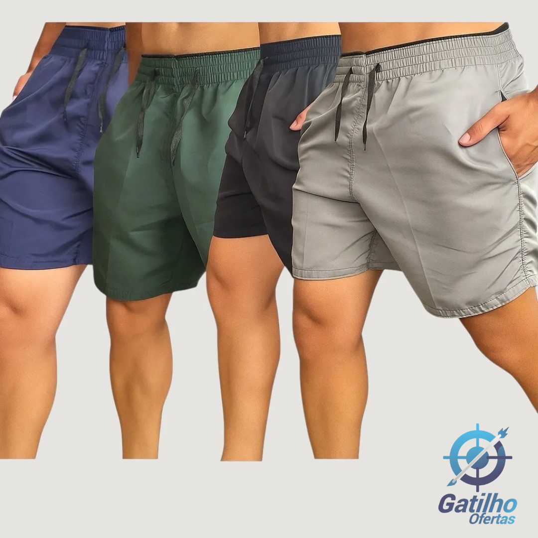 4 Short Tactel Masculino Bermuda Praia Casual Academia Bolso