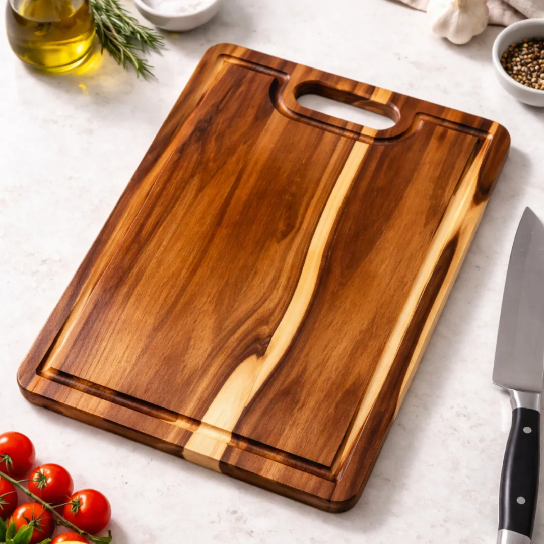 Tábua Churrasco Cozinha Corte Carne Grande 35x28 Madeira Teca Maciça Com Alça Brasa Store