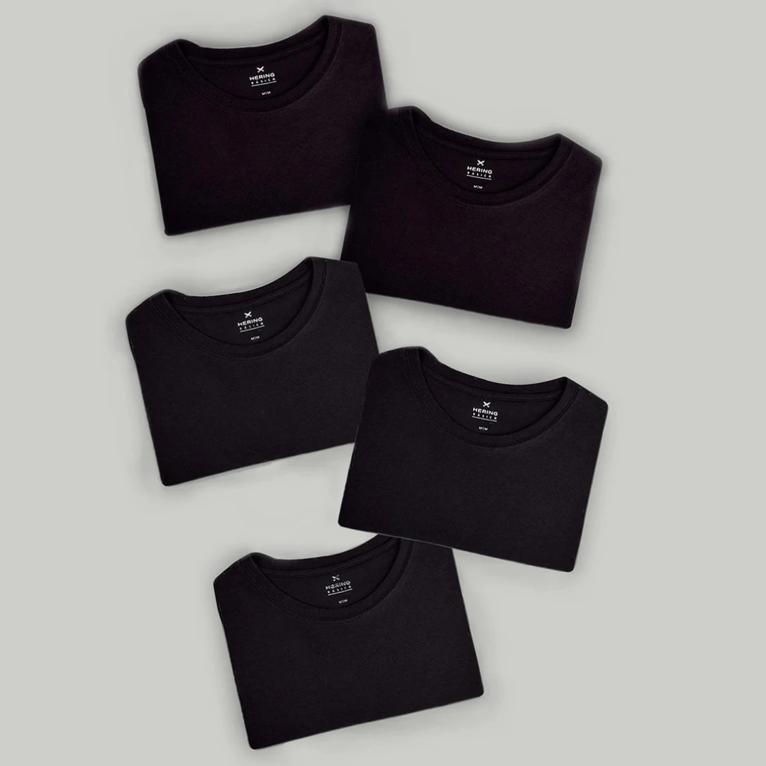 Kit Camiseta Hering Slim Masculina 5 Peças - Preto