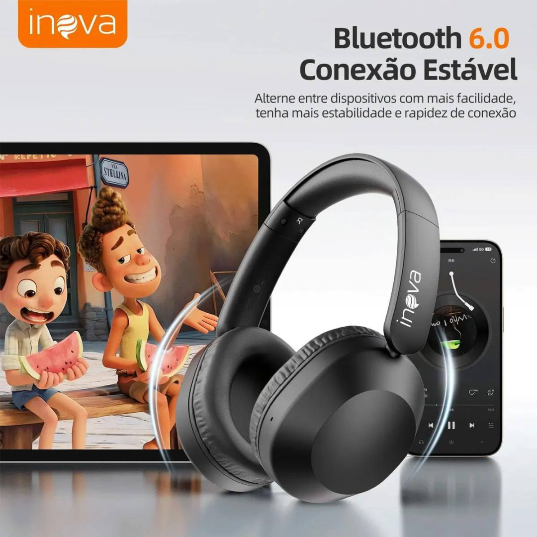 Fone de Ouvido Sem Fio Bluetooth 6.0 Premium ANC Hifi Redução de Ruído Ativo bateria de 50 H de Duração Corrida Regulável Headphone Com Microfone Para...