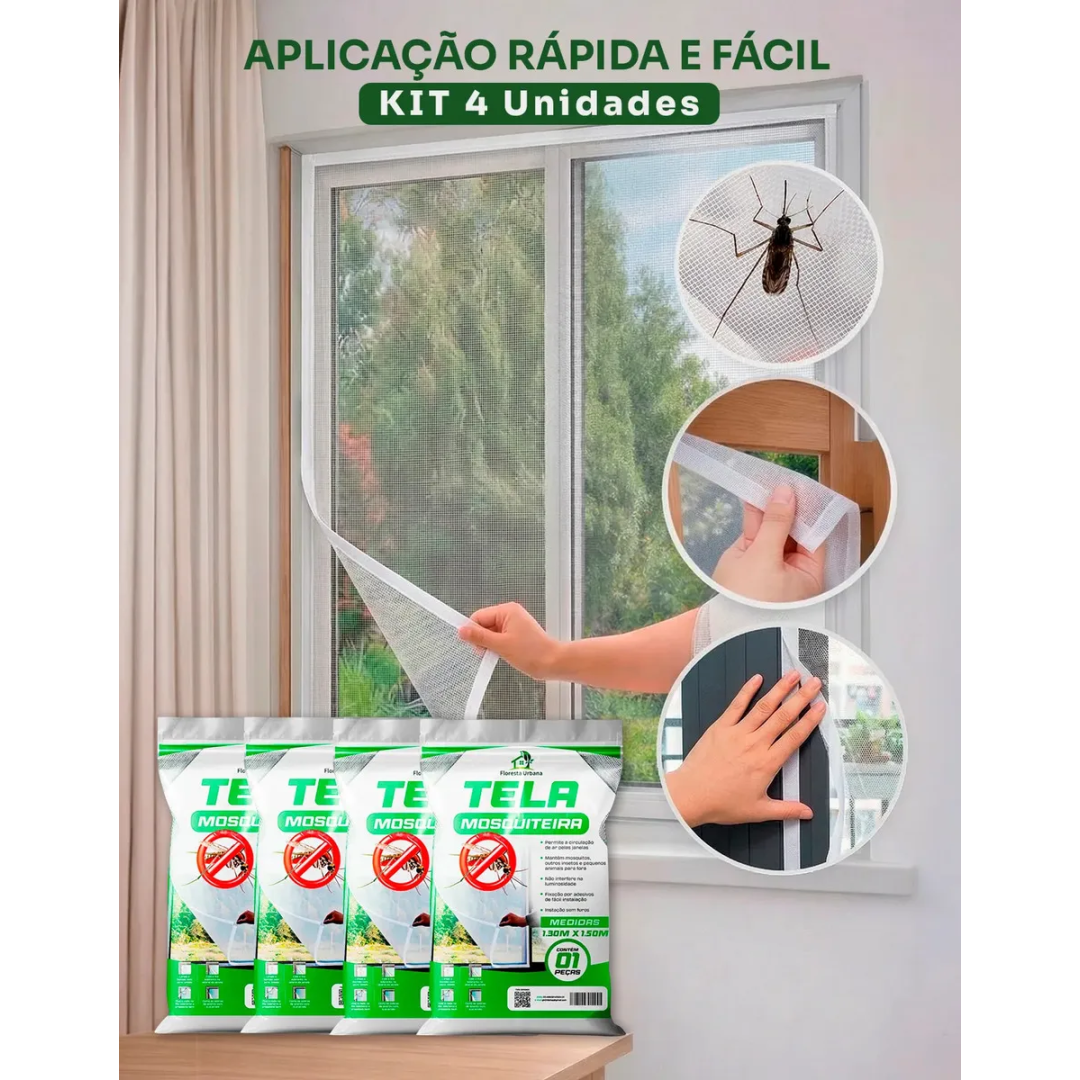 Kit 4 Telas Mosquiteira Janela Anti-inseto Para Mosquito Proteção Janela Porta Com Velcro Ajustável 130x150 Floresta Urbana