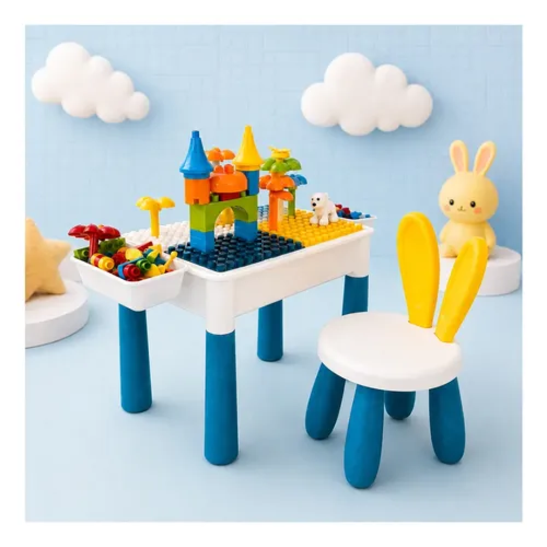 Mesa De Atividades Infantil 2 Em 1 Com Cadeira Orelhinha Azul