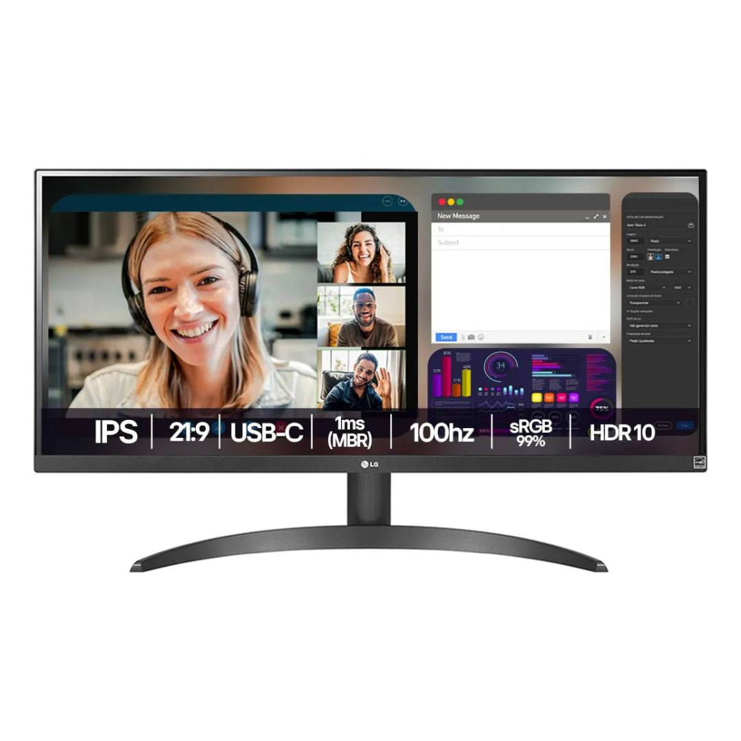 Monitor LG UltraWide - Tela IPS de 29”, 21:9, HDR10, sRGB 99%, 100Hz, Preto- 29WQ500B