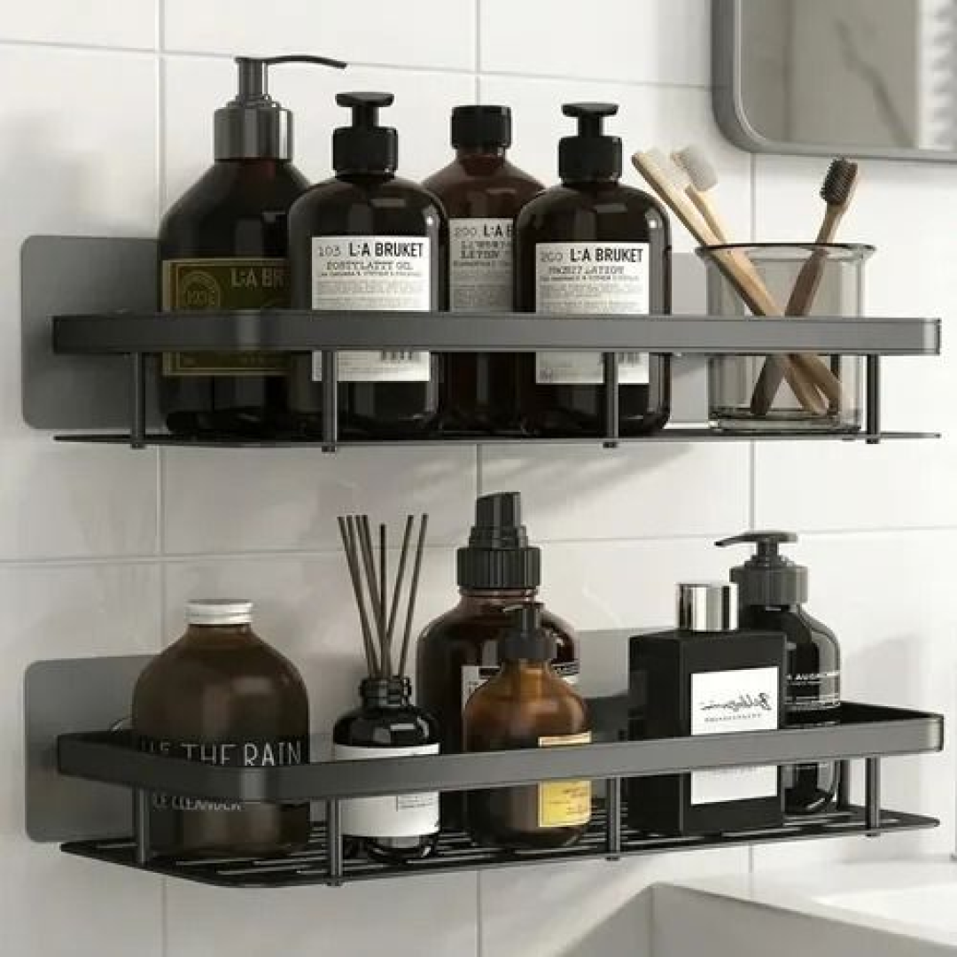 Kit 2 Suporte Porta Shampoo Sabonete Prateleira Banheiro Adesivo Parede Sem Furar Box Luxo Cor Preto Homeroarte