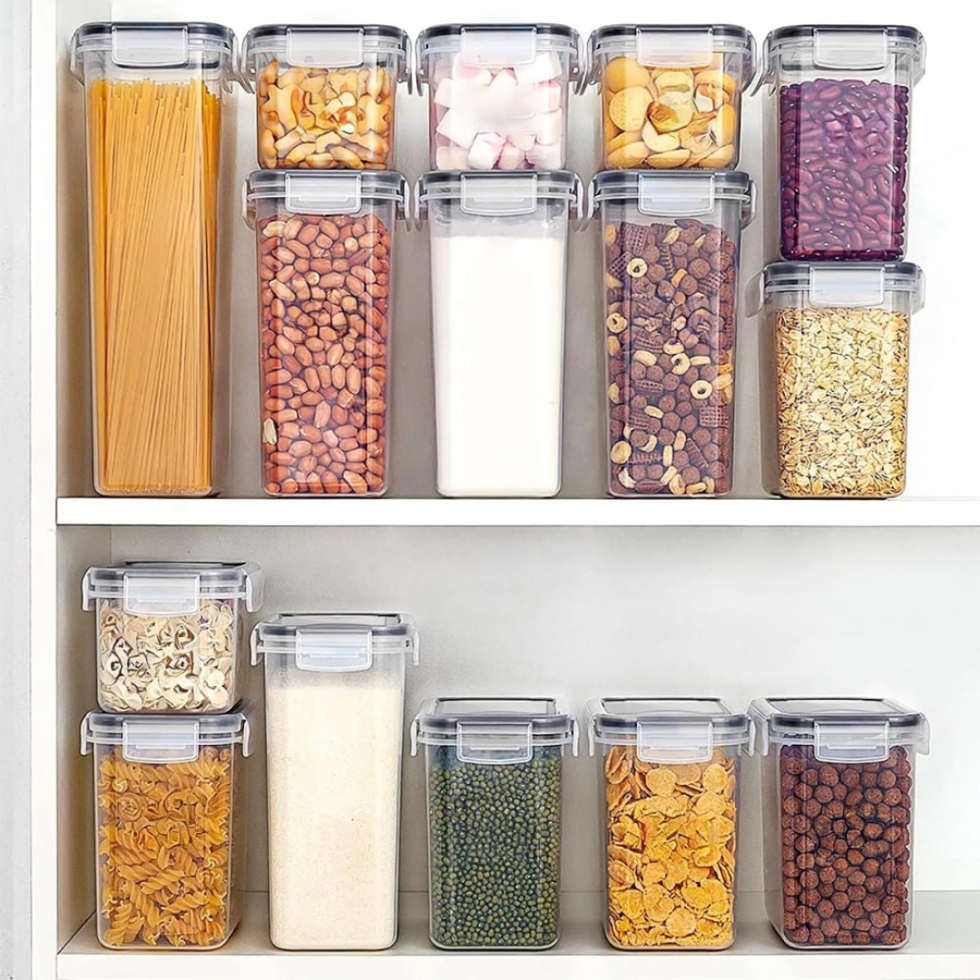 Potes Tampa Hermético Porta Alimentos Mantimentos Armário Cozinha (Kit 16)