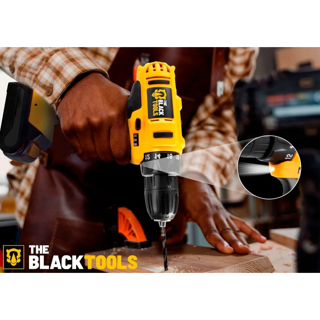 Furadeira Parafusadeira Sem Fio A Bateria Tb-12e 12v 3/8 10mm Com Maleta E Acessórios The Black Tools